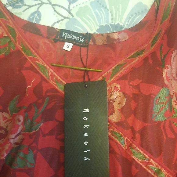 Anarkali Red Floral Long Sleeve Dress - Picture 4 of 5